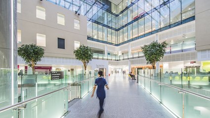 The full height atrium within St Bartholomew’s Hospital