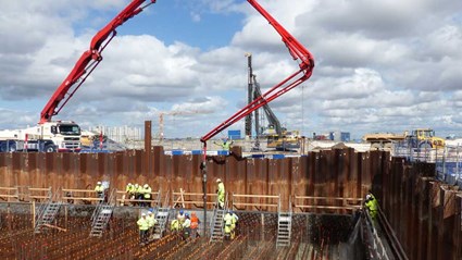 Casting of the first part of the ESS Target station bottom slab. This 400 mm slab will be followed by another 1600 mm bottom slab.