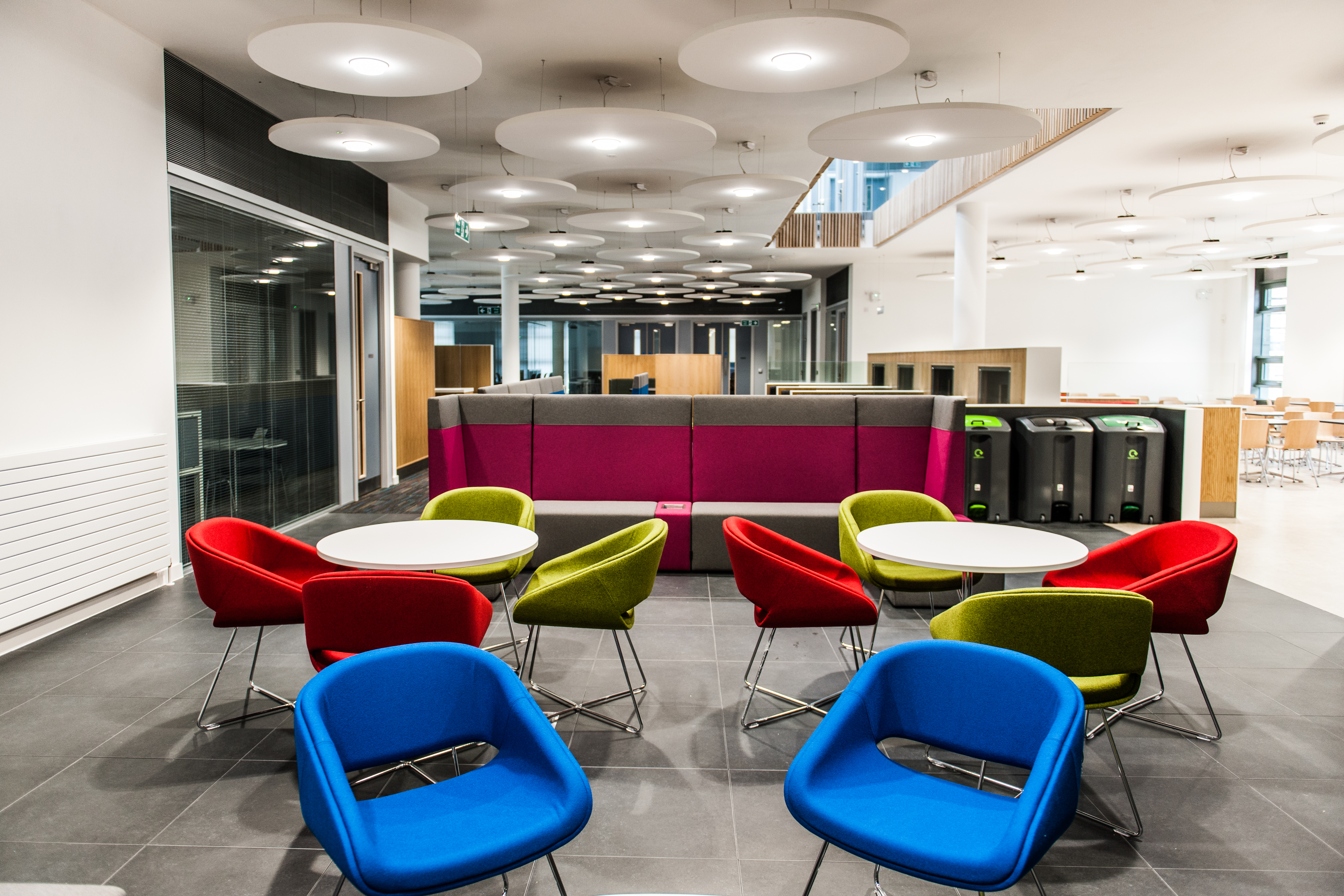 A range of seating options on the ground floor refectory