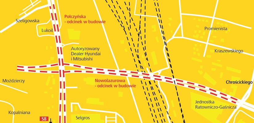 Ulica Nowolazurowa mapa poglądowa przebiegu inwestycji