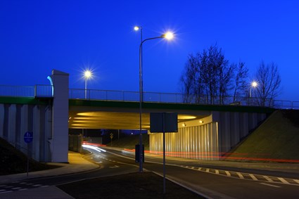 Viaduct in the route of Krakowska Street in Rzeszów by night